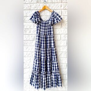THE GREAT. The Nightingale Dress - Navy Heart Check
